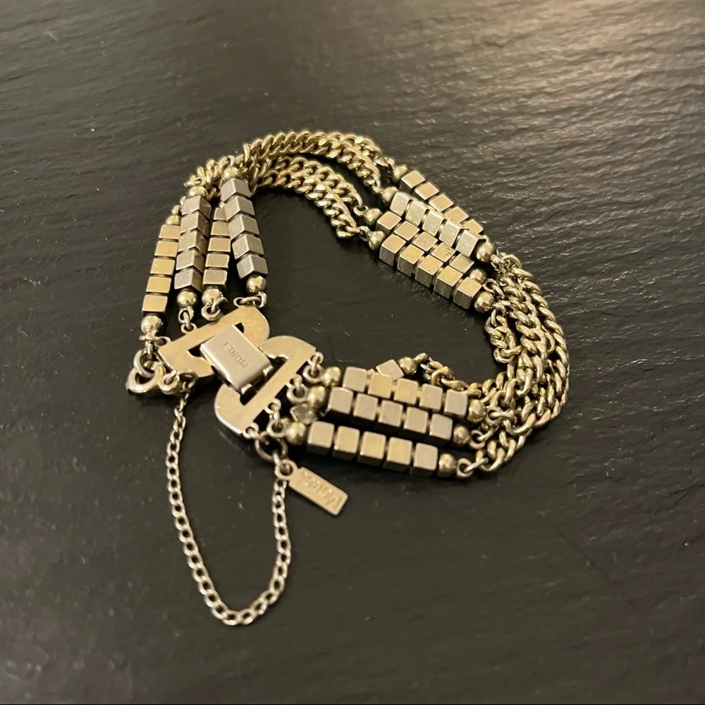 Vintage Monet Gold Tone MultiStrand Geometric Signed Clasp Bracelet